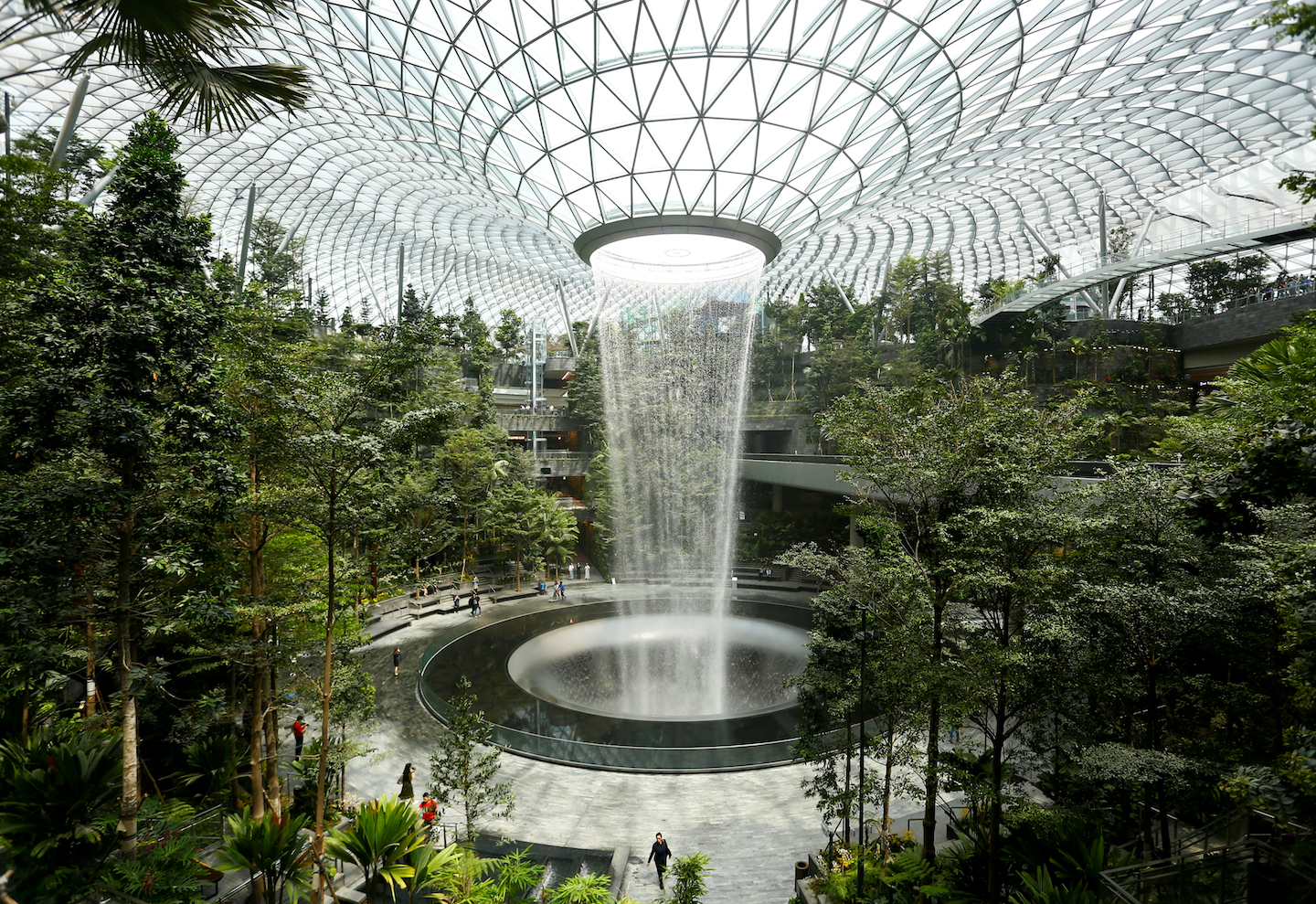 Indoor waterfall located in the heart of Jewel Changi Airport